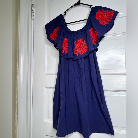 Umgee Floral Off the shoulder ruffle Dress Floral Embroidered Large - Picture 8 of 11